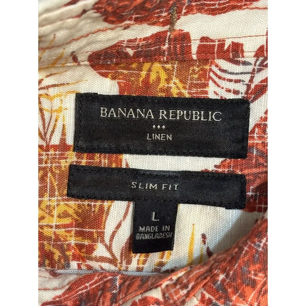 Banana Republic Linen Cotton Leaf Shirt Men’s L Slim Fit